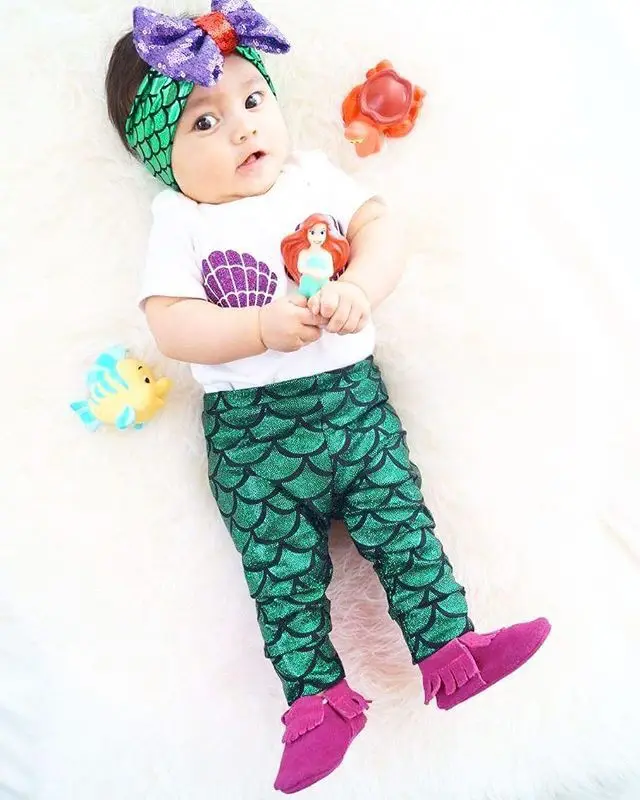 Русалочка Ариэль карнавальный костюм с повязкой на голову для детей для маленьких мальчиков и девочек Необычные зеленый комплект одежды для девочки мальчики