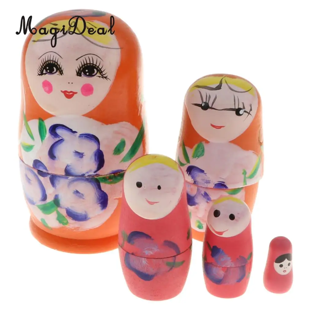 5PCS Wooden Russian Nesting Dolls Matryoshka Stacking Nested Dolls Toys Christmas Gifts Home Decoration for DIY Hand Painted