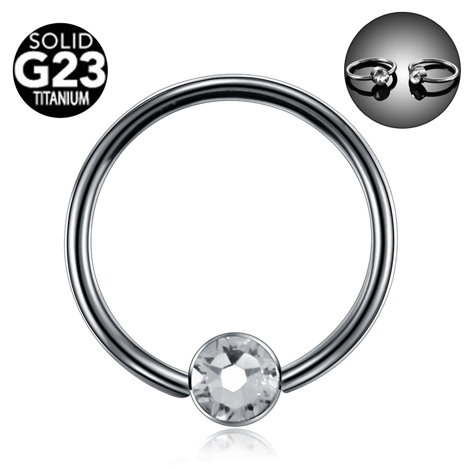 

1PC 16G G23 Titanium Septum Piercing Nose Ring CBR with Flat Gem Ball BCR CBR Labret Lip Rings Body Jewelry Piercing SWANJO