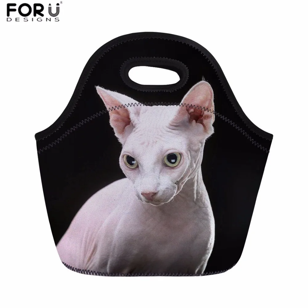 FORUDESIGNS Thermal Lunch Bag Sphynx Canadian Hairless Cat Print Picnic