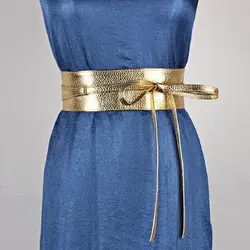 2018 новый золотой со шнуровкой из Pu искусственной кожи дизайнерские широкий корсет ремень Ремни для Для женщин девочек Высокая талия пояс