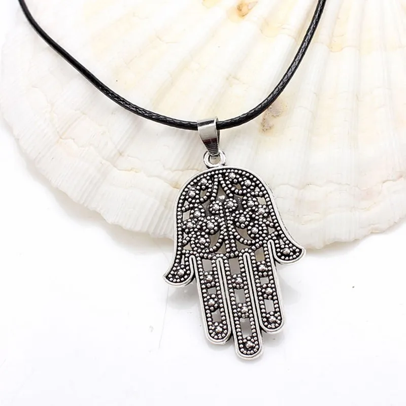

Fatima hand evil eye charms & pendant leather chain necklace for women DIY sample evil eye hand necklace For Fashion Gift