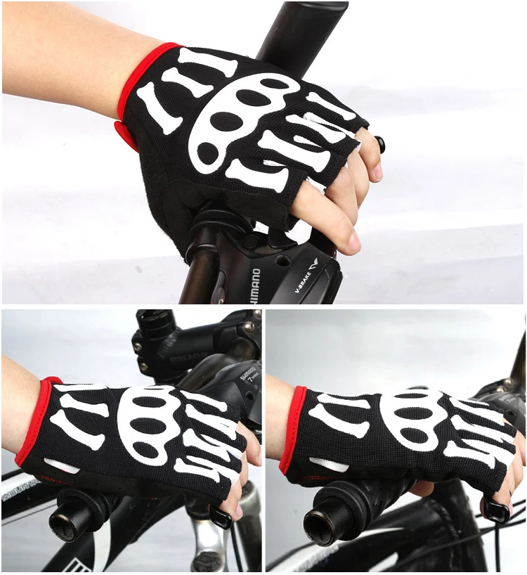 SPAKCT Short Finger Half Finger Cycling Gloves-Skeleton Black 