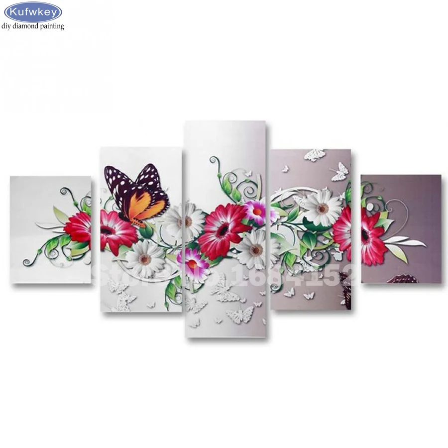 

diy 5pcs/set mosaic full 3d diamond embroidery beautiful butterfly 5d diamond painting cross stitch square drill multi-pictures
