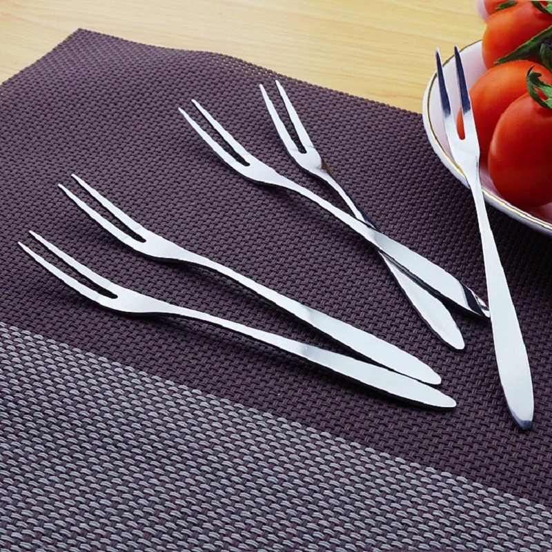 4pcs Stainless Steel Fruit Forks Two Tooth Dinner Dessert Forks Home