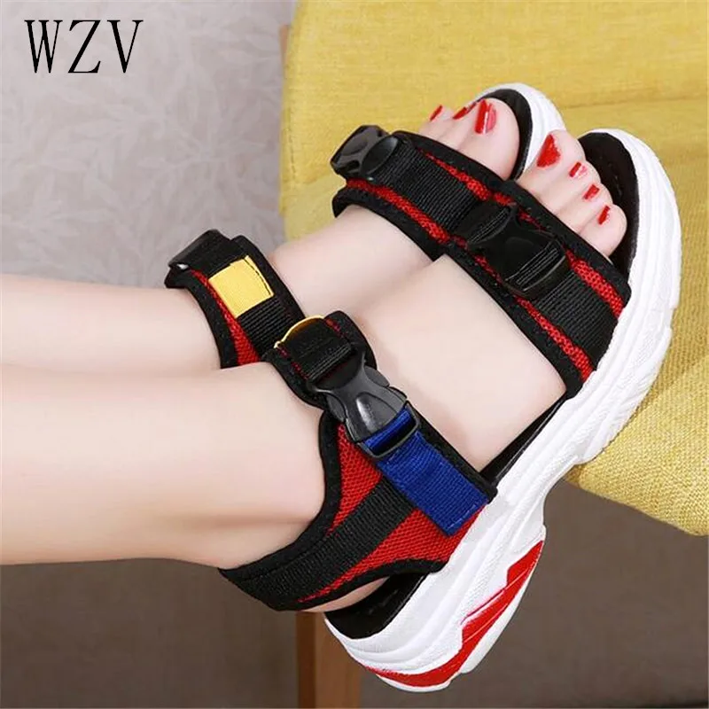 

Shoes Women Summer New Sweet Flowers Buckle Open Toe Wedge Sandals Floral High-heeled Shoes Platform Sandals Black White Red