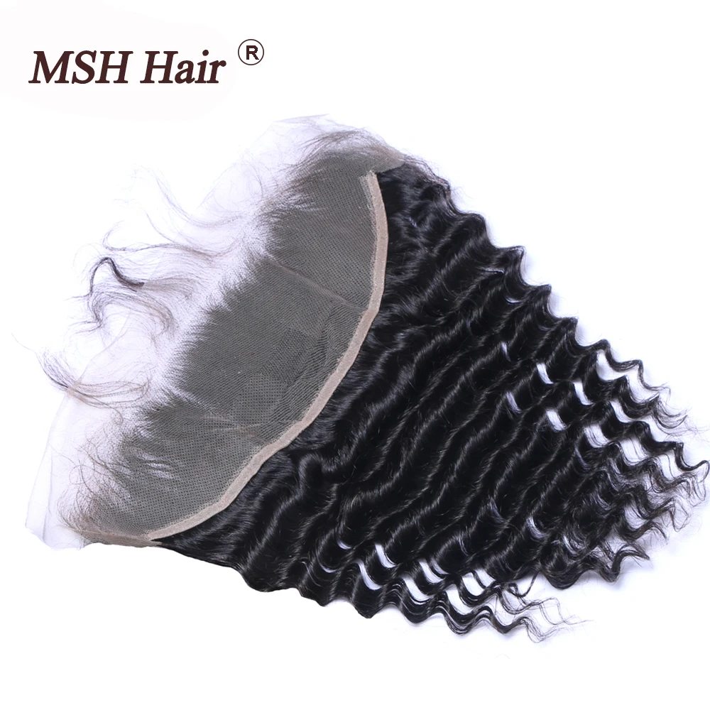 MSH Hair Peruvian Deep Wave 13*4 Ear to Ear Free Part Lace Frontal Closure Non Remy Human Hair Natural Color Swiss Lace