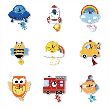 

Various Cartoon Modeling Funny Wall Clock With Pendulum Silent Movement Hanging Watch DIY For Kids Room Bedroom Decoration Gifts