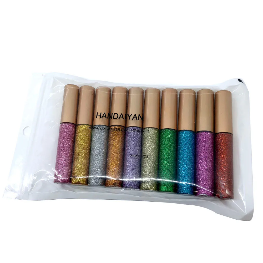 

10Pcs Metallic Shiny Smoky Eyes Eyeshadow long-lasting water-tight easy to carry Glitter Liquid Eyeliner shining party cosmetic