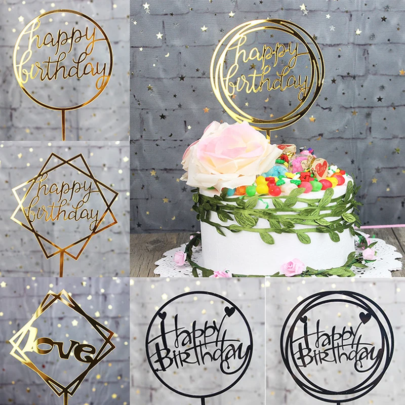 Creative Acrylic Cake Topper Happy Birthday Cake Toppers Baby Shower Party Cupcake Topper Kids Gifts and Favors Cake Decorations