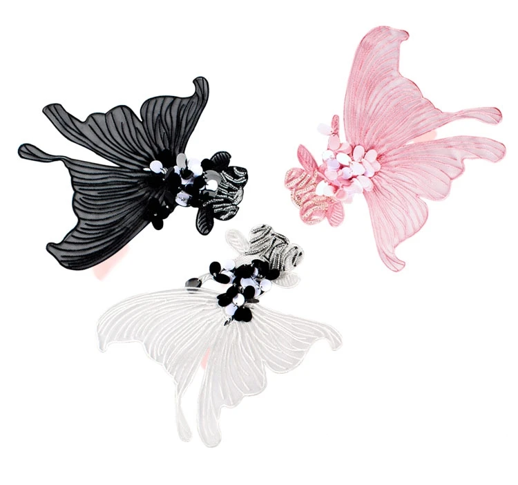 

3pcs/lot Handmade nailed bead cloth patches with sequins Goldfish bead sticker High-end custom accessories