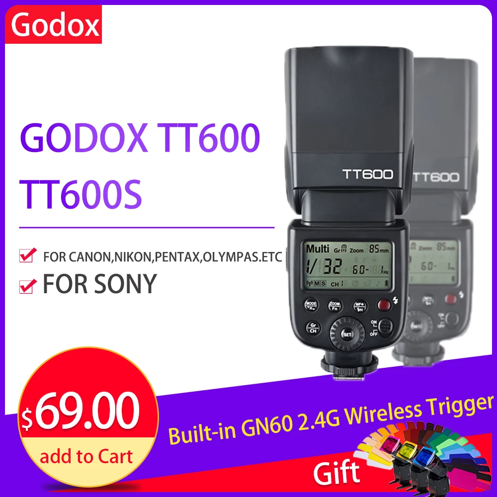 Беспроводная ТРИГГЕРНАЯ система Godox TT600 TT600S GN60 2 4G Вспышка Speedlite для камер Canon Nikon Sony