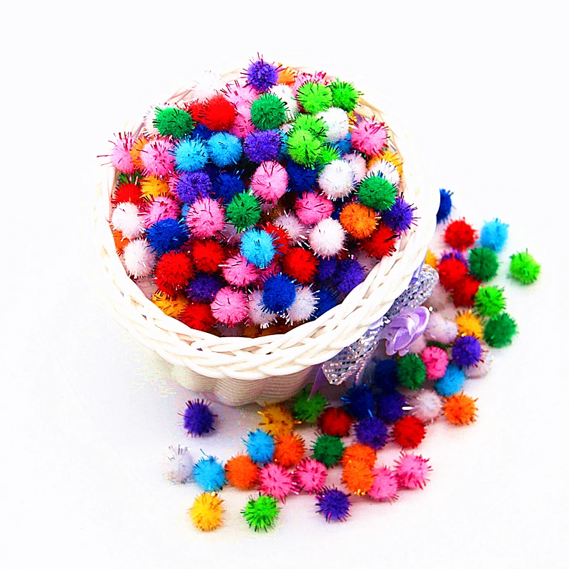 100pcs 10-30mm Iridescent White Sparkle Pom Pom Balls Glitter