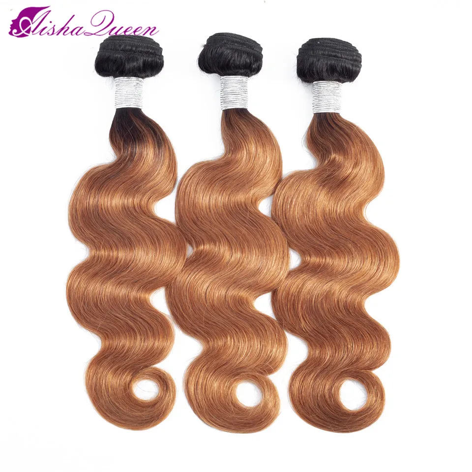 Aisha Queen Pre-colored 1B/30 Bundles Peruvian Body Wave Hair Ombre Human Hair Bundles 1b/30 Ombre Remy Hair