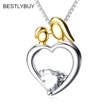 

BEATLYBUY 925 Sterling Silver Mom Chains Necklaces Gold Golor Mother Daughter Son Child Family Love Pendants Mother's Day Gift