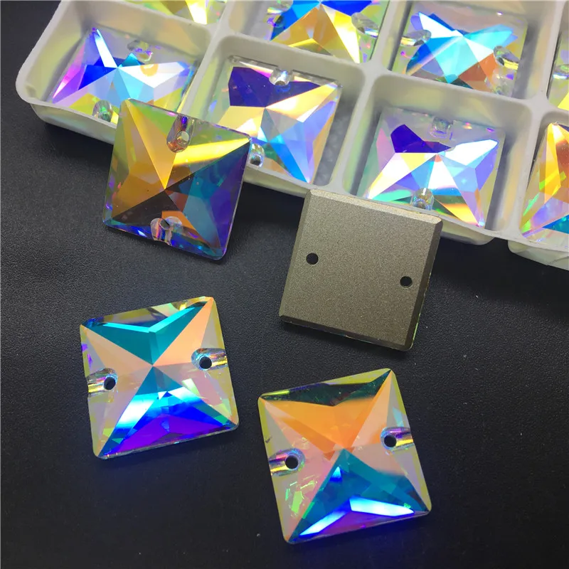 

K9 Sew On #3240 AB Crystal Square Sew On Stones Flatback 12 14 16 22 mm Sewing Glass Crystal Beads For Dress Jewelry