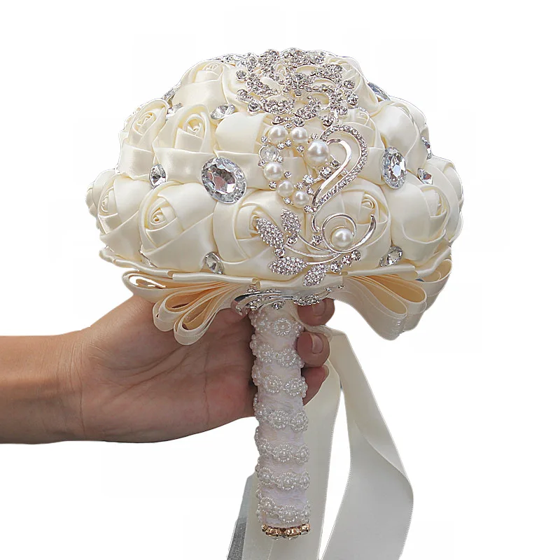 2019 шикарный украшенный бусами Кристальный Свадебный букет цвета слоновой кости розы невесты цветы искусственный сапфир жемчуг свадебные