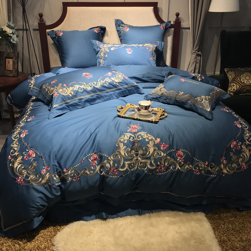 Blue Red Luxury Egyptian Cotton King Queen size Bedding ...