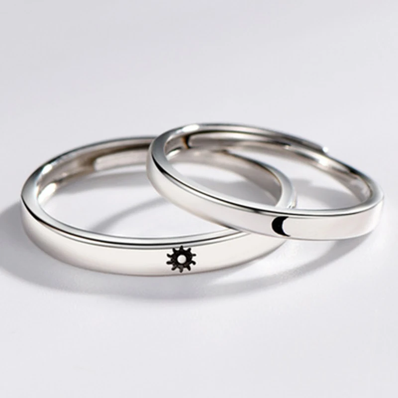 Qevila Fashion Silver color Ring Simple Style Moon Sun Love Adjustable Plate S925 Couple Rings For Girls Boy Best Friend Jewelry (12)