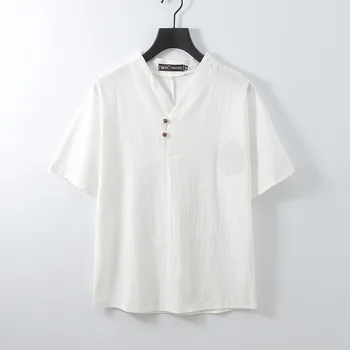 

Brand linen men tees 5 colors V neck Men's T Shirt Men Tshirts Vintage Casual For Male T-shirt plus size M-9XL Chinese style