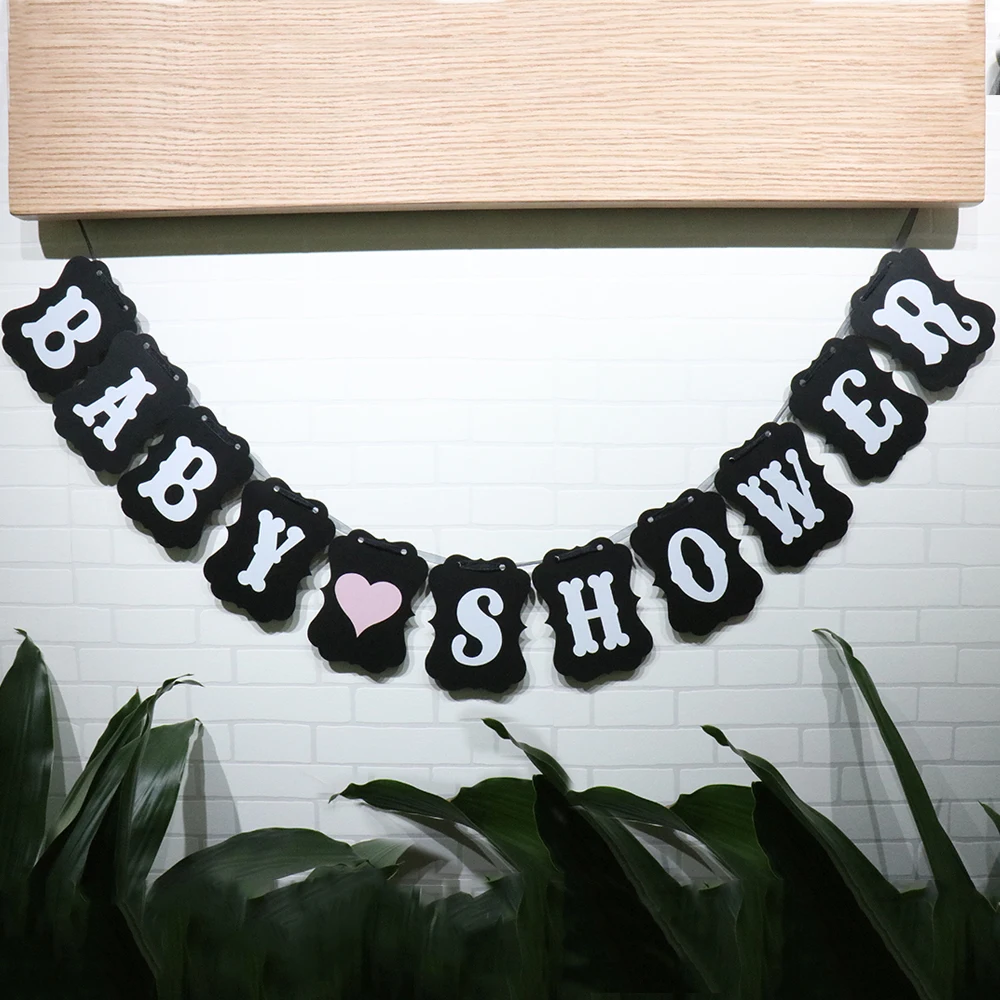 Baby Shower Just Married баннер гирлянда овсянка Kraft Бумага баннеры флаги рождения свадебные вечерние висит декор Photo Booth Реквизит - Цвет: black BABY SHOWER