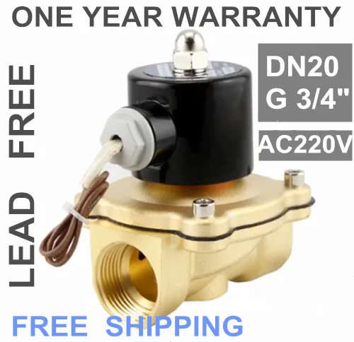 G3//4/" BSPP 2W-200-20 Brass Electric Solenoid Valve Water Oil Air Gas N//C AC 220V