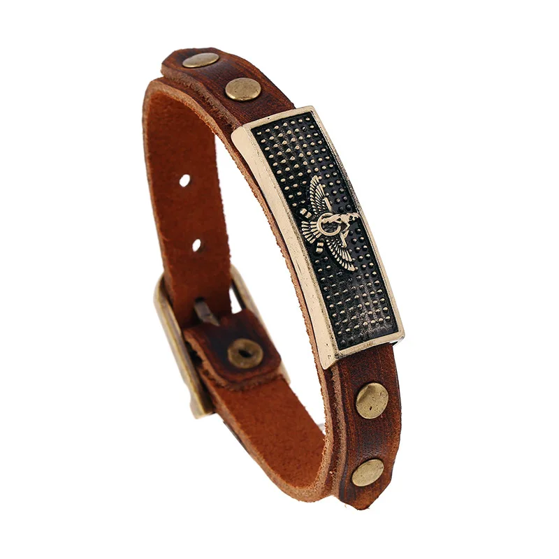 

Euro-American Jewelry Brown Leather Eagle Bracelet Men Casual Personality Handmade Chain Vintage Bracelets PK-100