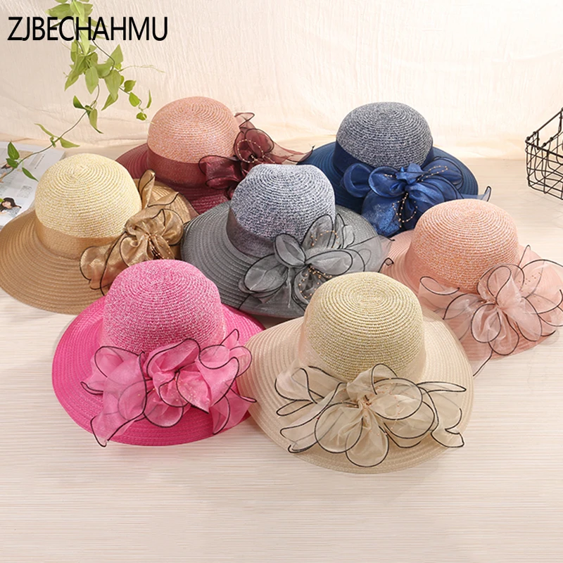 

ZJBECHAHMU Hats Fashion Vintage Elegant Floral Solid Summer Sun Hat For Women Girl beach Outdoor sun hats floppy sunhat 2018 New
