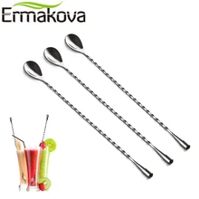 Ермакова набор из 3 барных ложек, Коктейльная палочка, спиральная ложка для смешивания, шейкер с длинной ручкой, ложка для перемешивания из нержавеющей стали