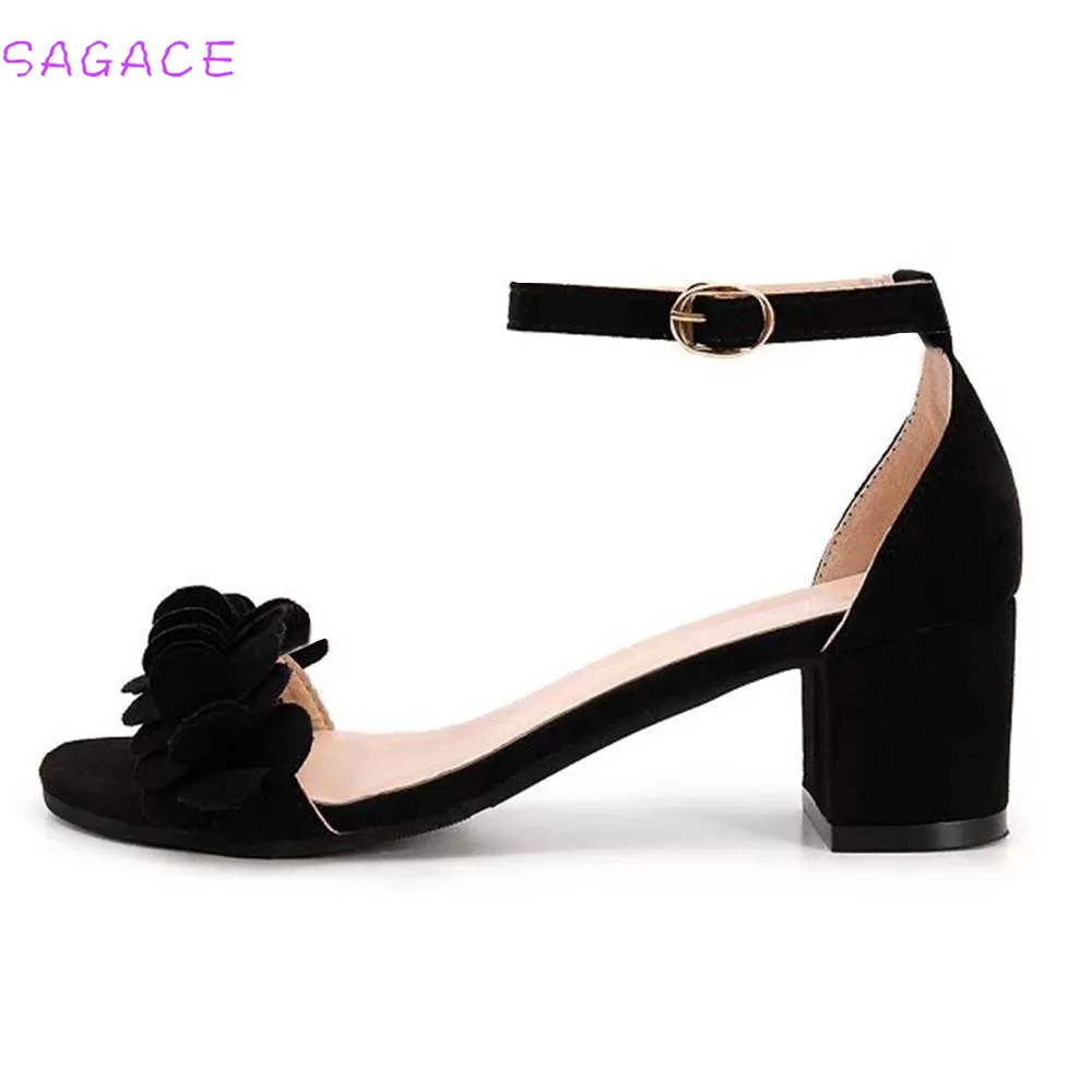 

SAGACE 2018 Simple Office Lady High Heel Sandals Flower Ruffles Ankle Size 35-39 Thin Heel Sandals Summer Party Girls Shoes