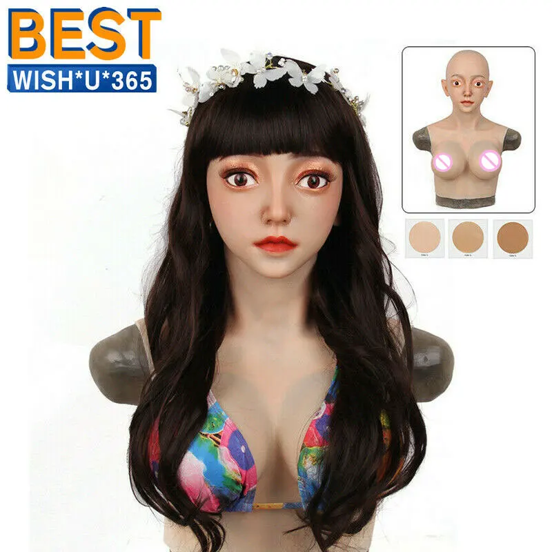 

Silicone Realistic Breast Plate Forms D Cup Fake Boob with Female Mask Crossdresser Transgender Drag Queen Shemale Masquerade