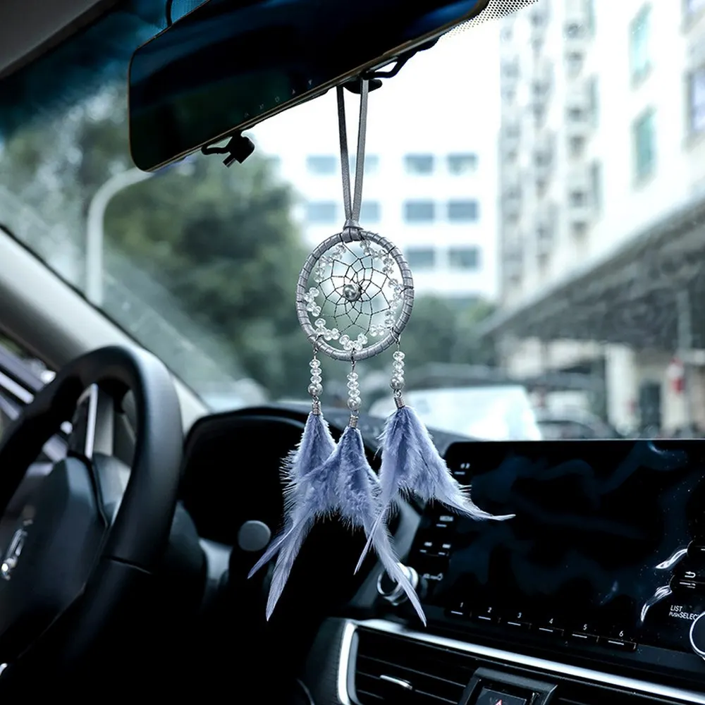 

Mini Gray Car Dream Catcher Pendant Dream Catcher Handmade Ethnic Style Car Hanging Decor Ornaments Gray style car hanging