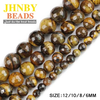

JHNBY Faceted Tiger's eye beads Natural Stone High quality Ore Round Loose beads ball 6/8/10/12MM Jewelry bracelet making DIY