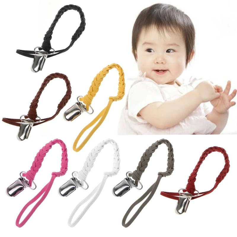 

Leather Pacifier Clip Chain Nipple Dummy Clip Pacifier Holder Braided Binky Clip Sep7-A