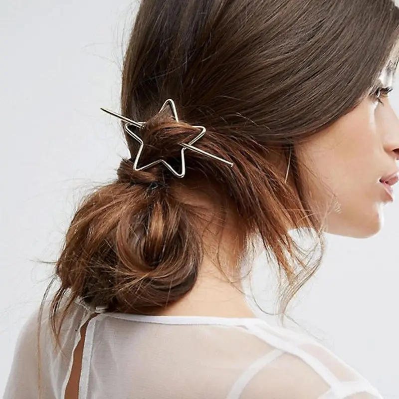 

Minimalist Pentagram Star Half Hair Clip Women Metallic Vintage Pierced Slide Comb Hairpin DIY Styling Ponytail Holder Bun Maker