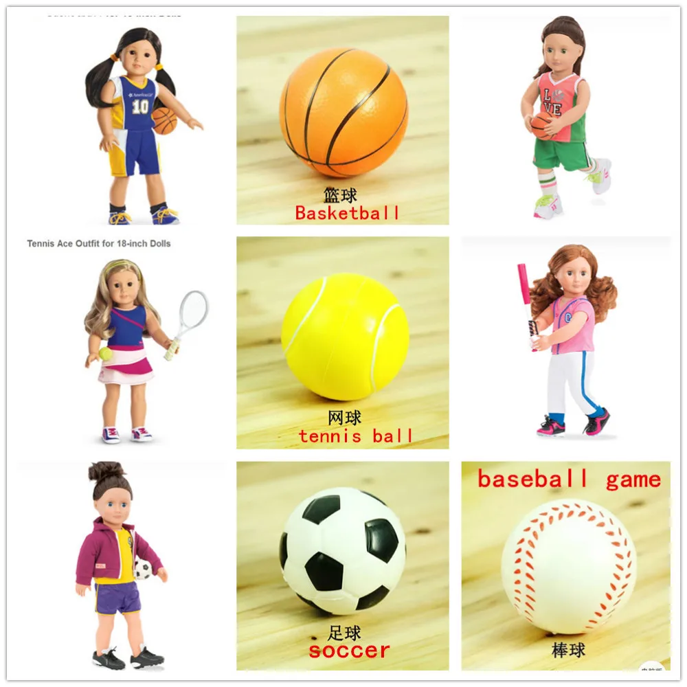 

Doll Accessories Sport Basketball,baseball game,soccer,tennis ball fit 18" American girl doll girl (only ball)