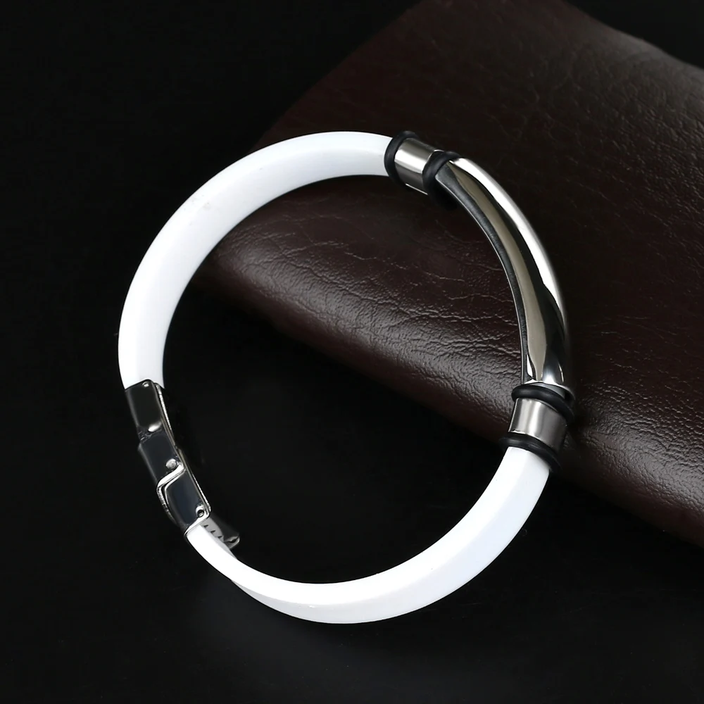 Bracelet Jewelry Trend Jewelry Vintage Black Rubber Wristband Silicone Stainless Steel Men Bracelets Bangles For Women Pulseras Hombre