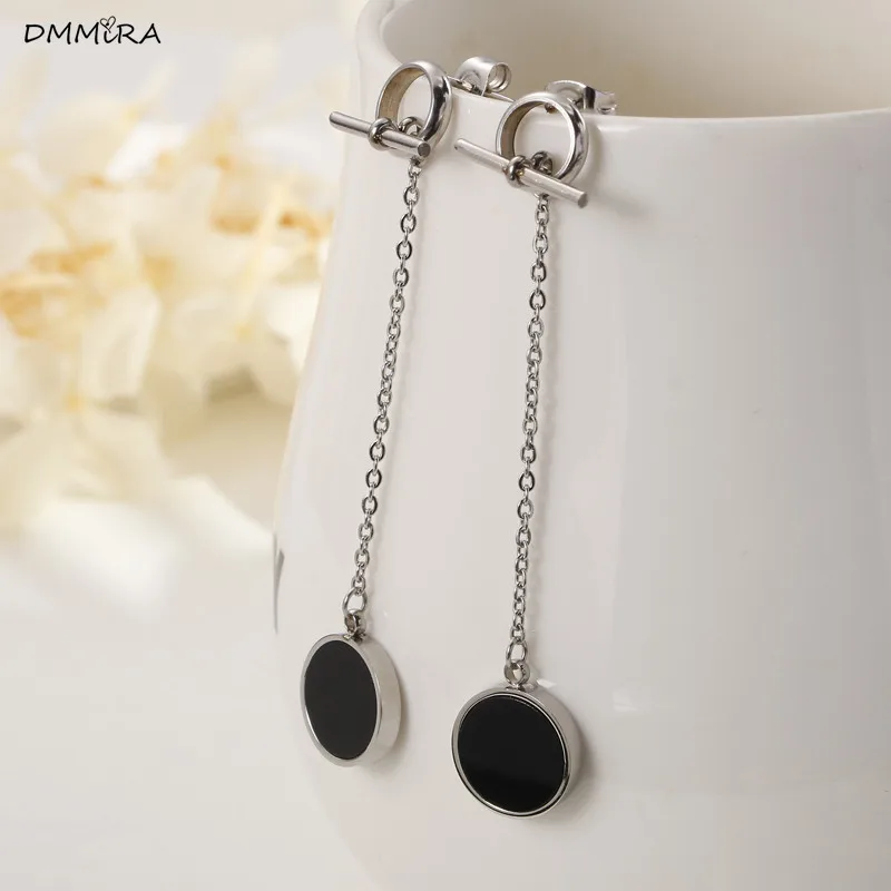 

Fashion Geometric Long symmetry Earring with circular simple dangle earrings for women rose gold silver earrings