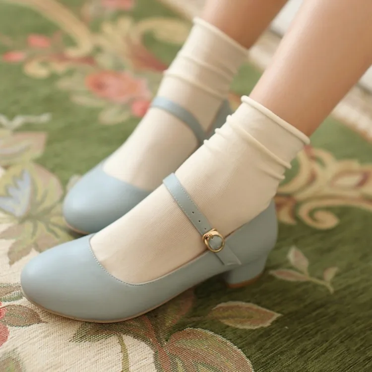 

Blue Princess Lolita Love Live Cosplay Japanese Shoes Girl Maid Student Leather PU Shoes