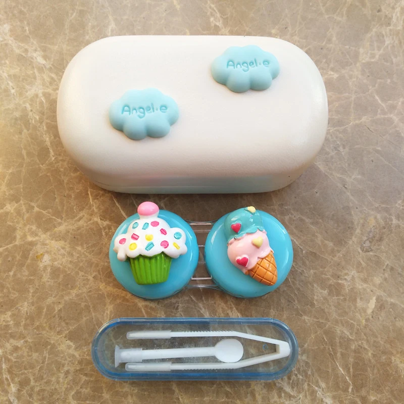 

LIUSVENTINA 2018 New DIY Resin Cute Dessert Cake Ice Cream Contact Lens Case Box Container for Color Lenses Gift for Girls