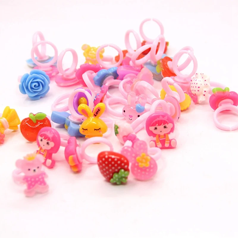 

36 Pcs Random Colorful Mini Cartoon Plastic Rings Fingers Girls Kids Children Pretend Play Beauty & Fashion Toys Birthday Gift