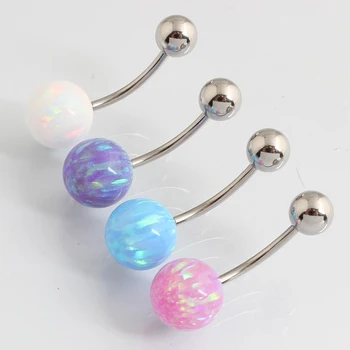 

Belly ring 316 stainless steel 16G piercing opal 8mm ball abdomen body piercing navel bar fashion jewelry free shipping