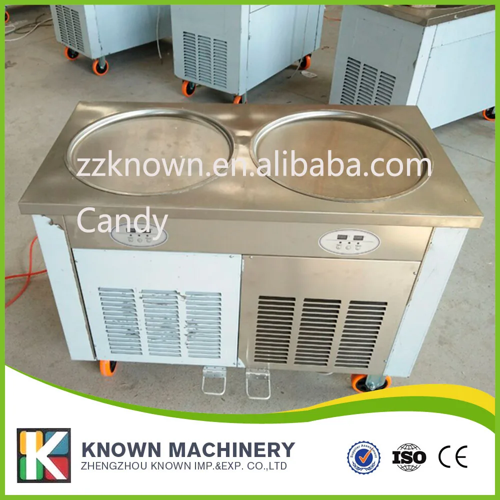 

Defrost by pedal plate customized 110v/220v 60Hz 2 round pans thai fried roll ice cream machine