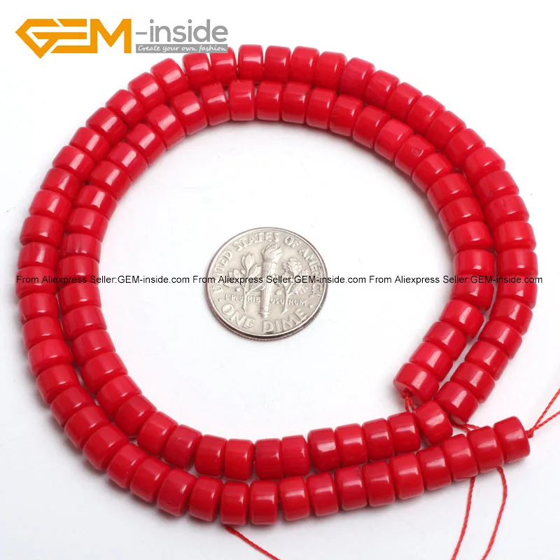 Gem-inside барабанная бочка Рондель Гладкий(окрашенный цвет) красный коралловый бисер для изготовления ювелирных изделий 15 дюймов для женщин DIY ювелирные изделия