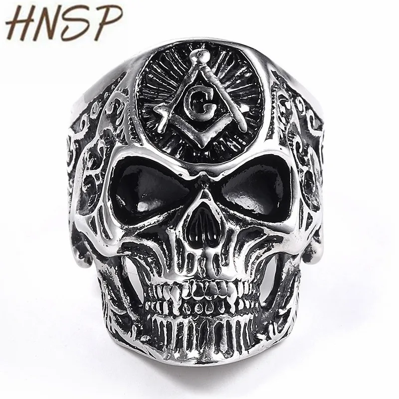 HNSP Masonic Skull Ring For Men Fashion stainless steel Jewelry Anelin Rings from Jewelry