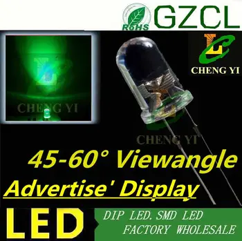 

Ultra brightness 20000mcd led light box 5mm pure green dip led diode 45-60 degree view angle(CE&Rosh)