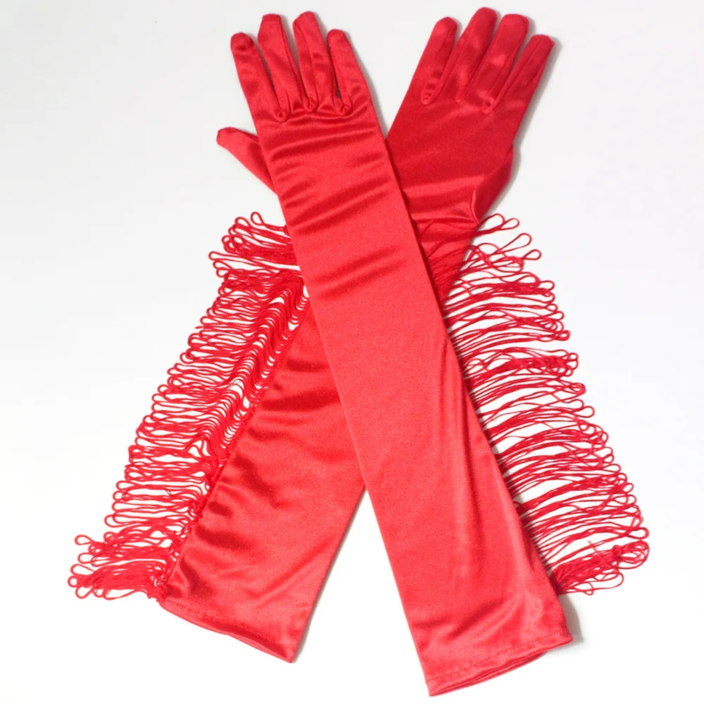 49 см Для женщин девочек пикантные длинные палец Латинской платье с перчатками перчатки кисточкой Танец драма производительность набор для