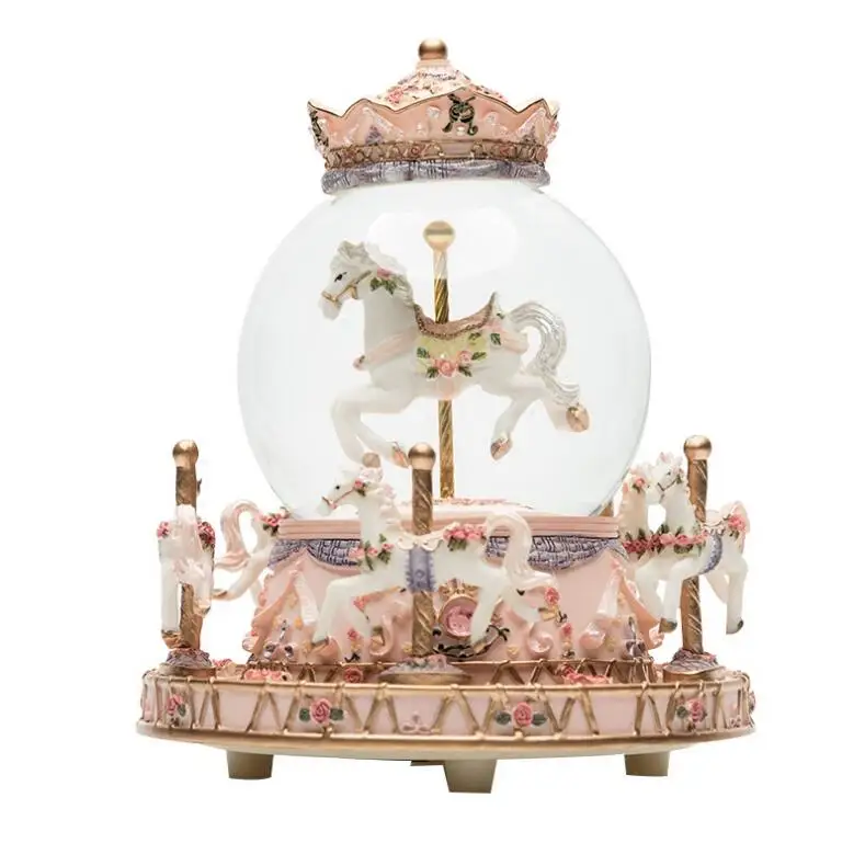 Crystal ball music box snowflake merry go round eight tone boxes | Дом и сад