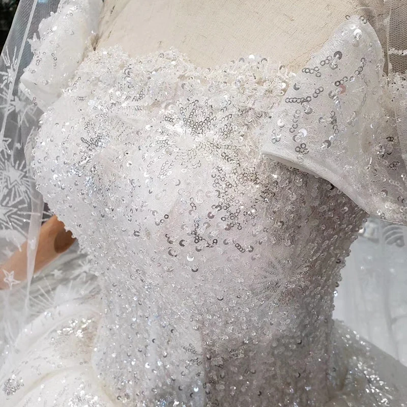 HTL306 Gelinlik бальное платье свадебное платье с вуалью кружевные буффы на рукавах сзади Лодка шеи бусы, сделанные своими руками свадебное платье