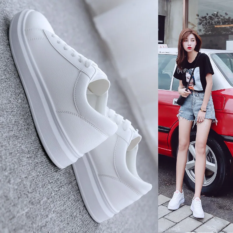 

Women Sneakers Breathble Casual Shoes Women Vulcanized Shoes Pu Leather White Sneakers Lace Up Platform Shoes Fashion Sneakers